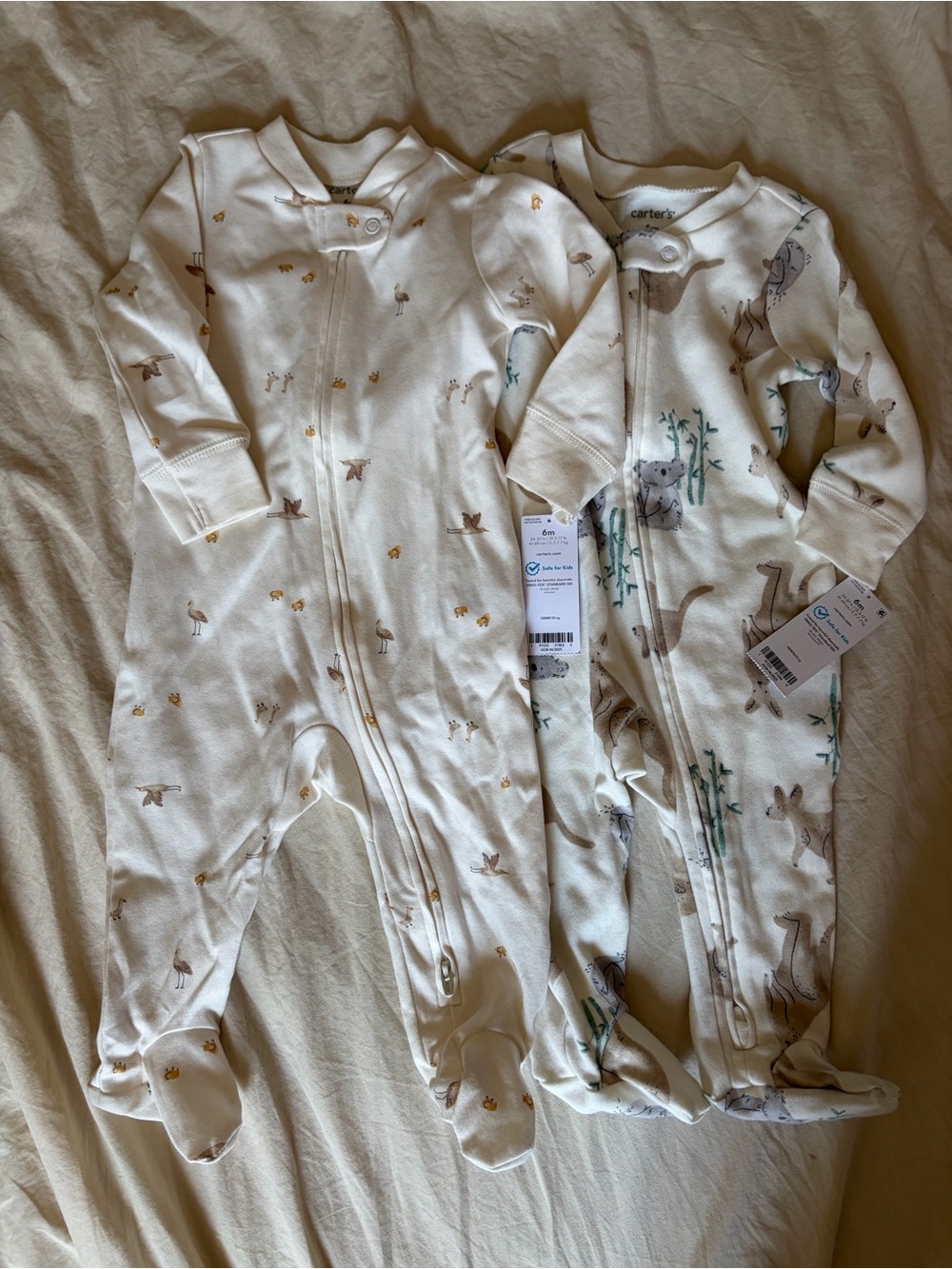 NWT Carter's Cream Printed Footed One-Piece Pajamas - 2 Pack